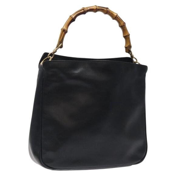 GUCCI Bamboo Hand Bag Leather Black Gold 001 1998 001 1998 - Picture 1 of 12